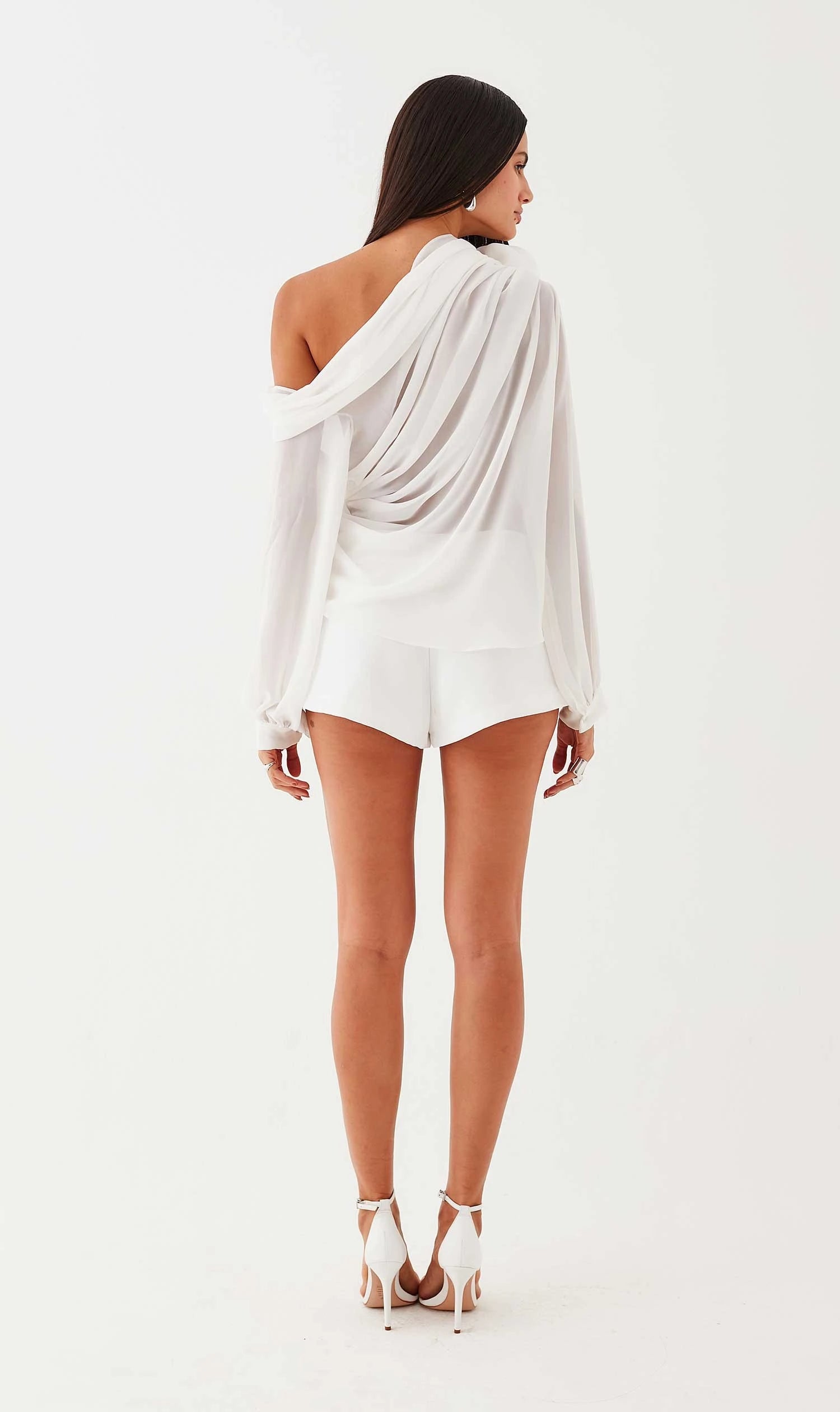 Blusa um Ombro Crepe Camélia Flower