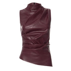 Blusa Couro Burgundy Assimétrica